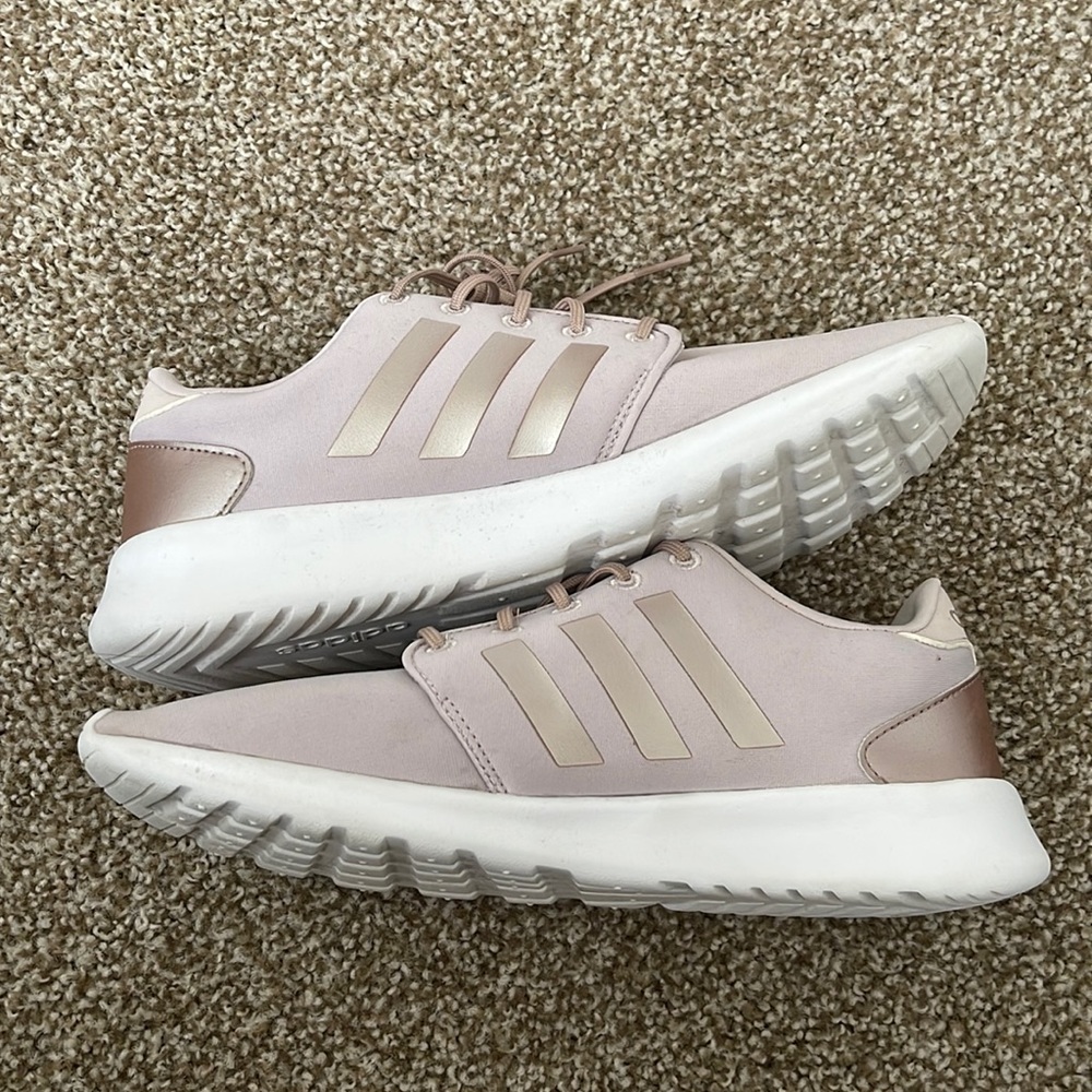 Pink and Rose Gold Adidas Tennis Shoes